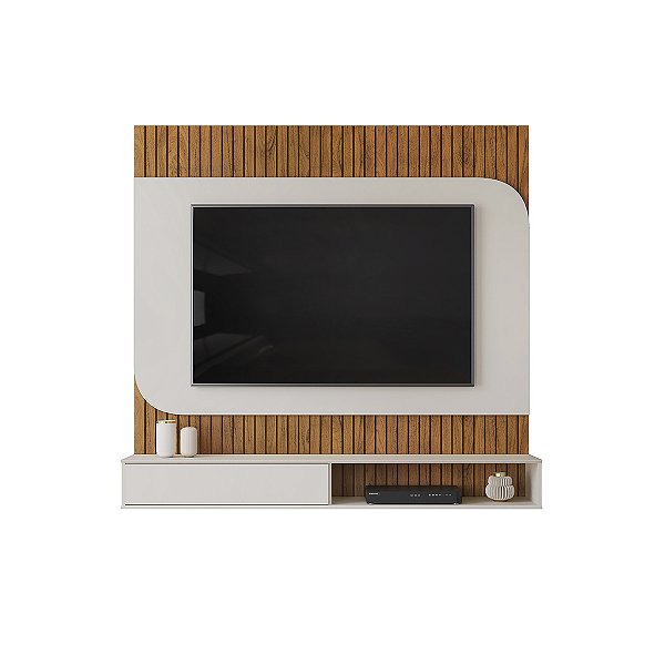 Painel TV 65 Pol Tom Freijó e Off White Porta deslizante