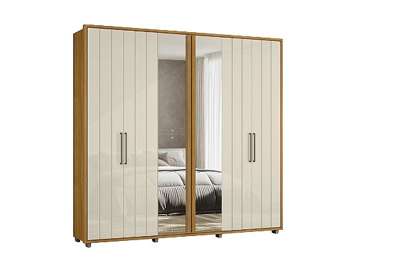 Guarda Roupa 6 Portas com Esp Miro Cinamomo Off White 250cm