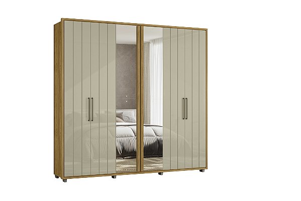 Guarda Roupa 6 Portas com Espelhos Miro Cumaru e Opala 250cm