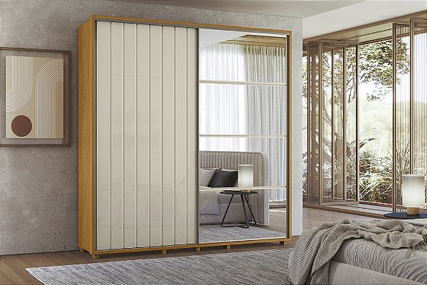 Guarda Roupa Casal Monet Cinamomo Off White Ripado 2 Portas