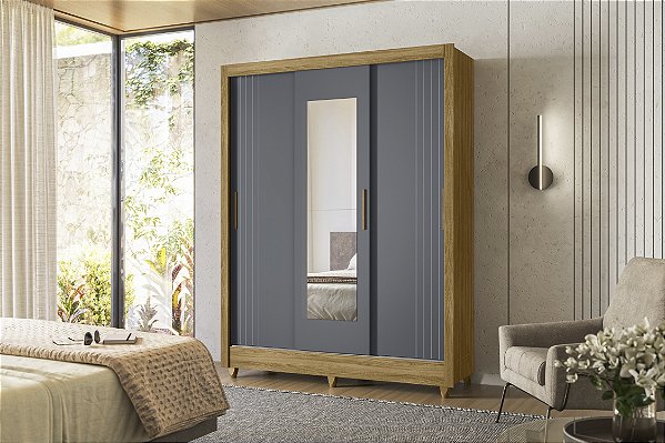 Guarda Roupa casal 3 portas Bolivia Freijo / Cinza
