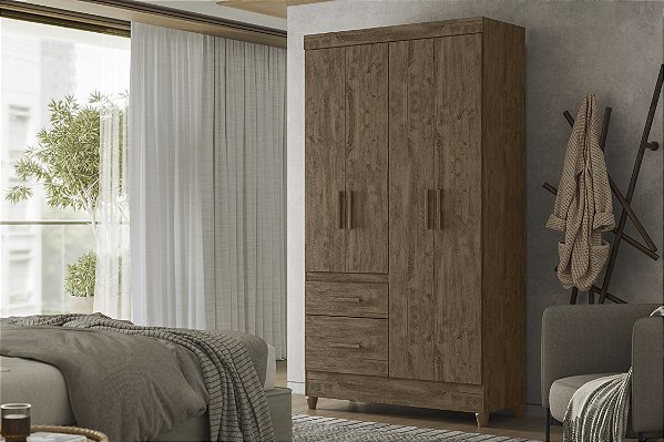 Guarda Roupa Solteiro Madri Castanho Wood 4 portas