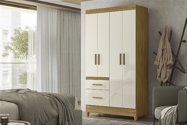 Guarda Roupa Solteiro Madri Freijo Off White 4 portas