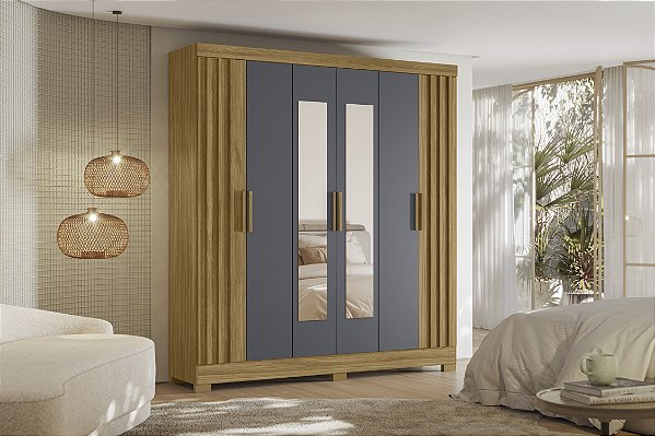 Guarda Roupa casal Valenca Freijo / Cinza Ripado 6 portas