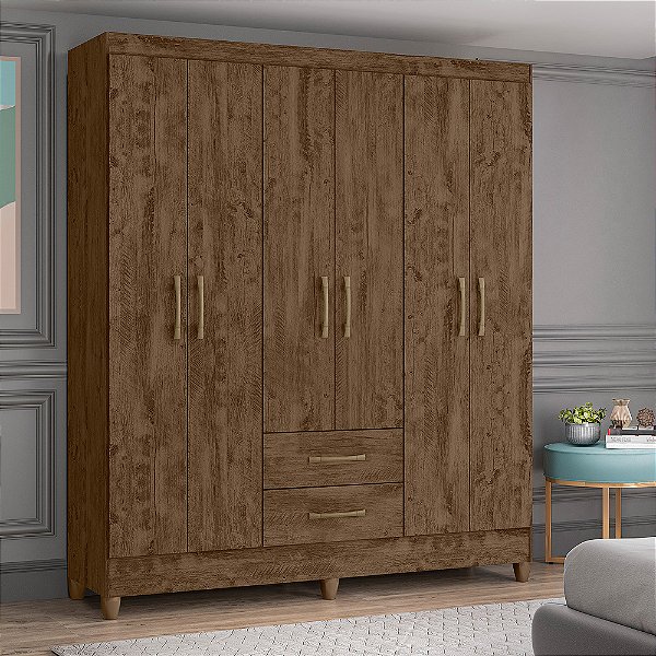 Guarda Roupa Roupeiro Panama 6 portas 2 gavetas Cast Wood