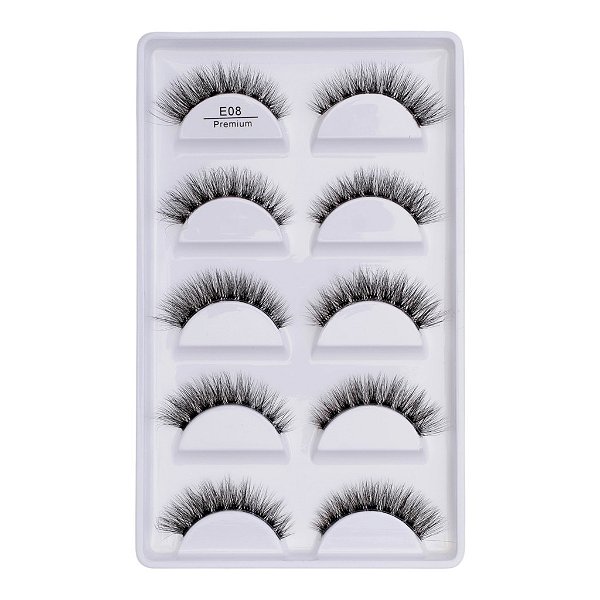 E08 PREMIUM - CARTELA DE CÍLIOS 5 PARES 3D