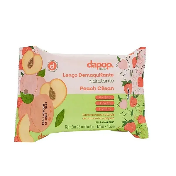 LENÇO DEMAQUILANTE HIDRATANTE PEACH CLEAN - DAPOP