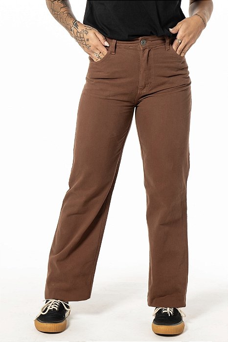 Calça Wide Leg Sarja Hop.oh - Café