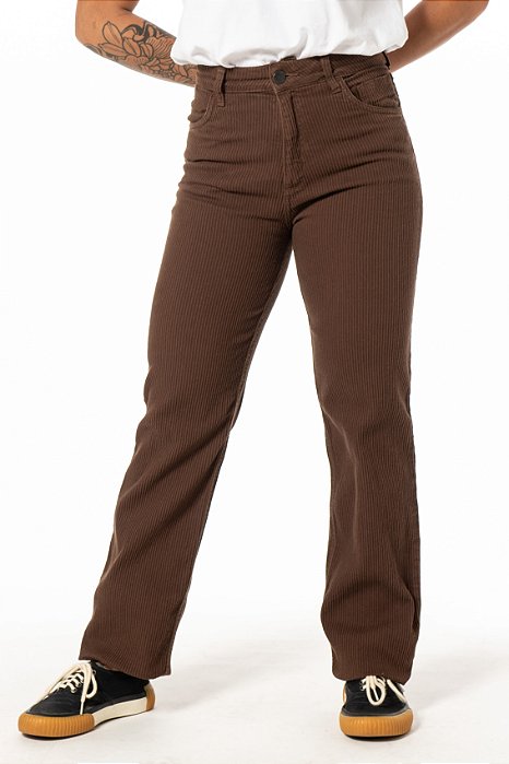 Calça Wide Leg Cotelê Hop.oh - Marrom
