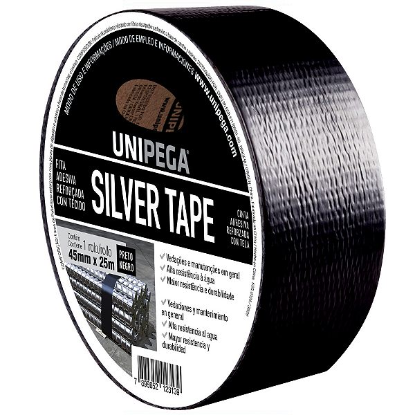 Fita Adesiva Silver Tape Preto 45mm x 25m