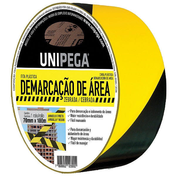 Fita de Demarcação de Área Zebrada Amarelo/Preto 70mm x 100m