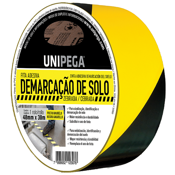 Fita de Demarcação de Solo Zebrada Amarelo/Preto 48mm x 30m