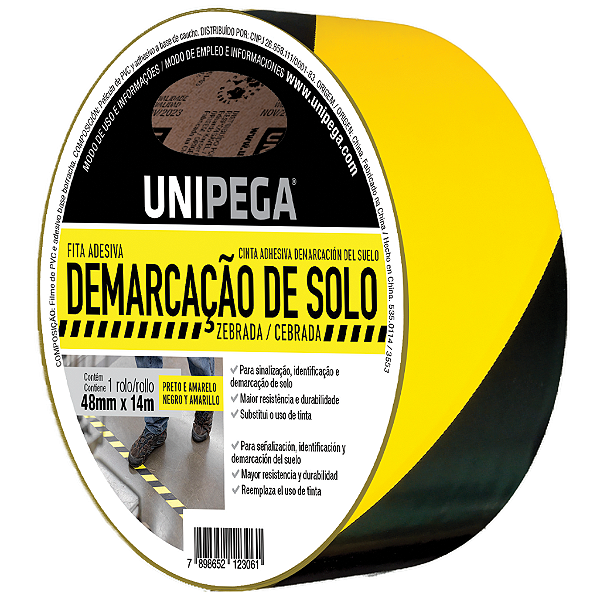 Fita de Demarcação de Solo Zebrada Amarelo/Preto 48mm x 14m