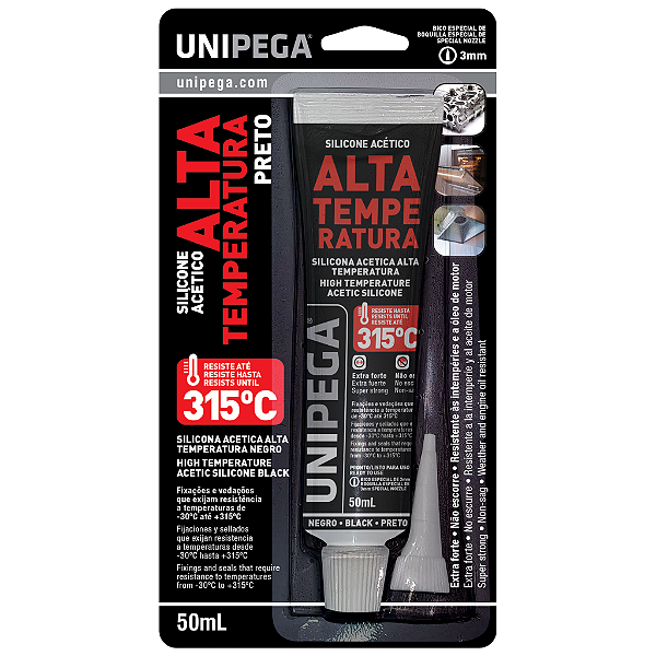 Silicone Acético Alta Temperatura Preto 50ml