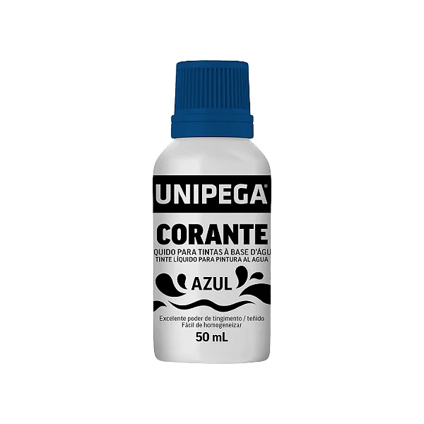 Corante Líquido Unipega Azul 50ml | Pigmento Concentrado para Tintas Látex e Acrílicas - Caixa com 12 unidades