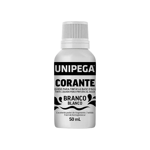 Corante Líquido Unipega Branco 50ml | Pigmento Concentrado para Tintas Látex e Acrílicas - Caixa com 12 unidades