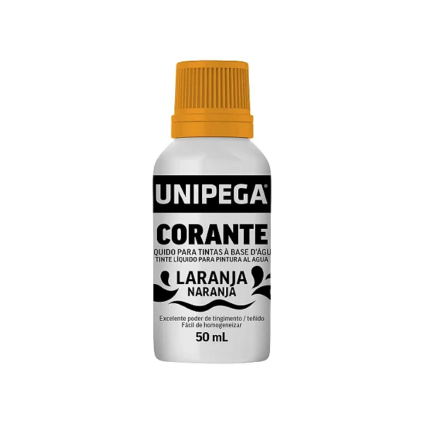 Corante Líquido Unipega Laranja 50ml | Pigmento Concentrado para Tintas Látex e Acrílicas - Caixa com 12 unidades