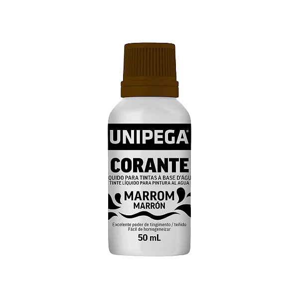 Corante Líquido Unipega Marrom 50ml | Pigmento Concentrado para Tintas Látex e Acrílicas - Caixa com 12 unidades