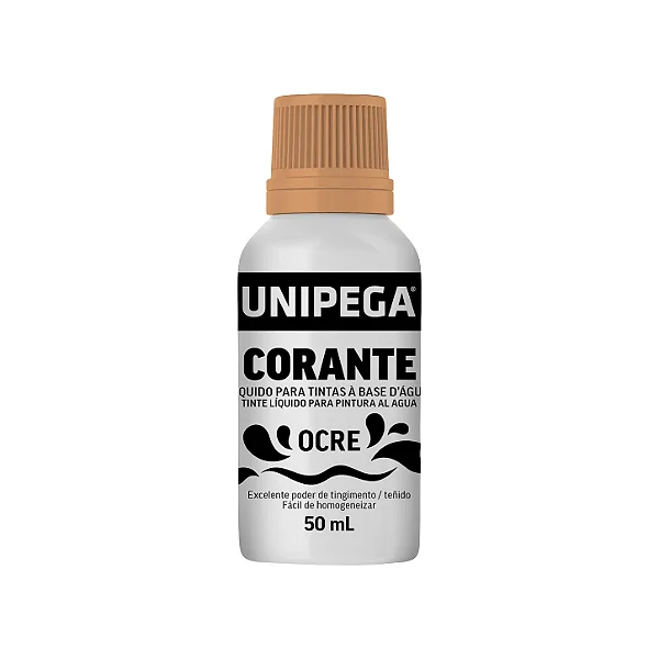 Corante Líquido Unipega Ocre 50ml | Pigmento Concentrado para Tintas Látex e Acrílicas - Caixa com 12 unidades