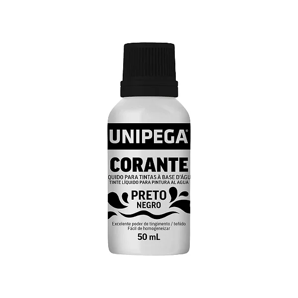 Corante Líquido Unipega Preto 50ml | Pigmento Concentrado para Tintas Látex e Acrílicas - Caixa com 12 unidades