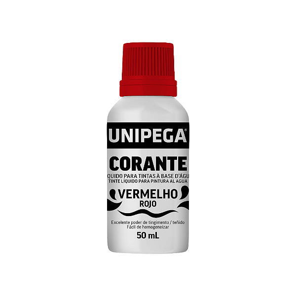 Corante Líquido Unipega Vermelho 50ml | Pigmento Concentrado para Tintas Látex e Acrílicas - Caixa com 12 unidades