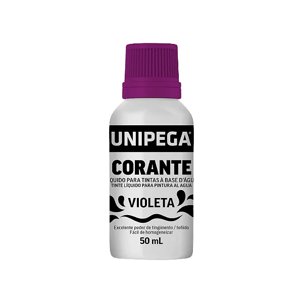 Corante Líquido Unipega Violeta 50ml | Pigmento Concentrado para Tintas Látex e Acrílicas - Caixa com 12 unidades