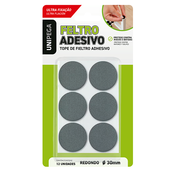 Feltro Adesivo Redondo Preto 30mm – 12 unidades