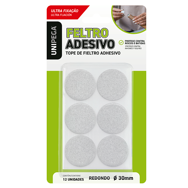 Feltro Adesivo Redondo Branco 30mm – 12 unidades