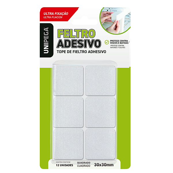 Feltro Adesivo Quadrado Branco 30mm – 12 unidades