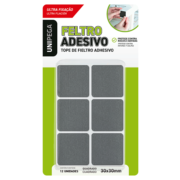 Feltro Adesivo Quadrado Preto 30mm – 12 unidades