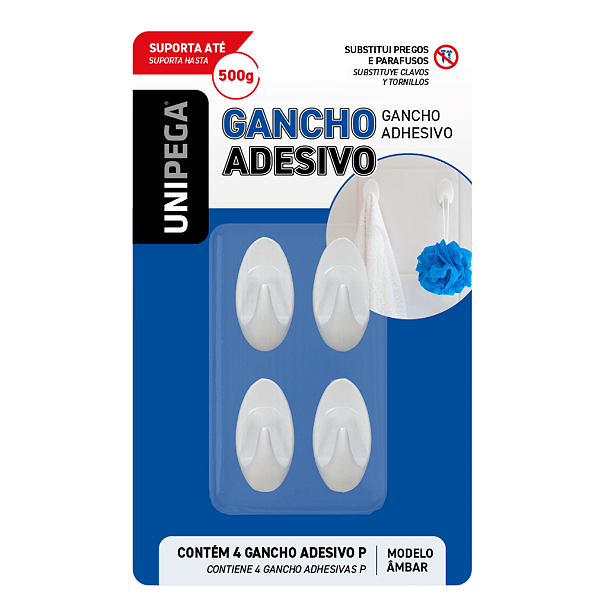 Gancho Adesivo Âmbar Branco até 500g