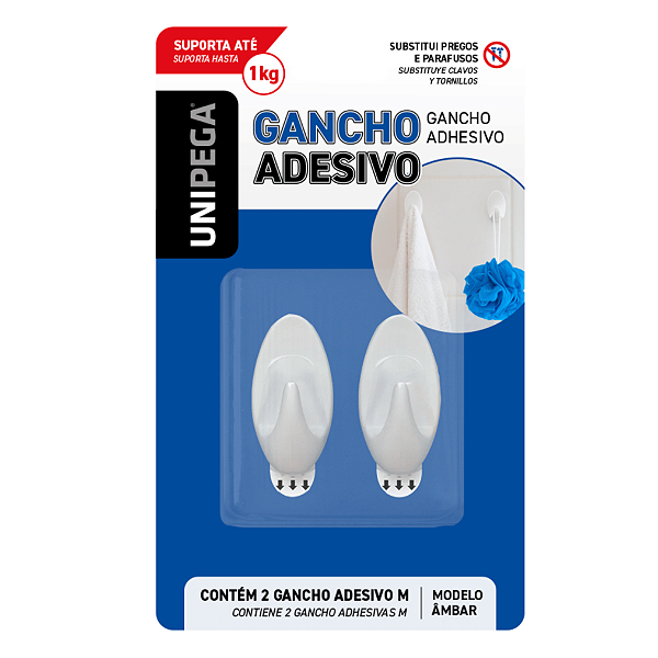 Gancho Adesivo Âmbar Branco até 1kg