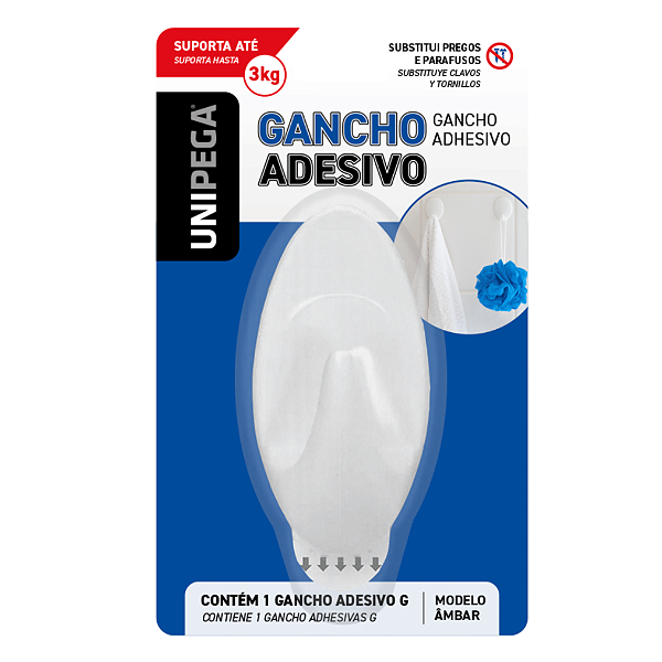 Gancho Adesivo Âmbar Branco até 3kg
