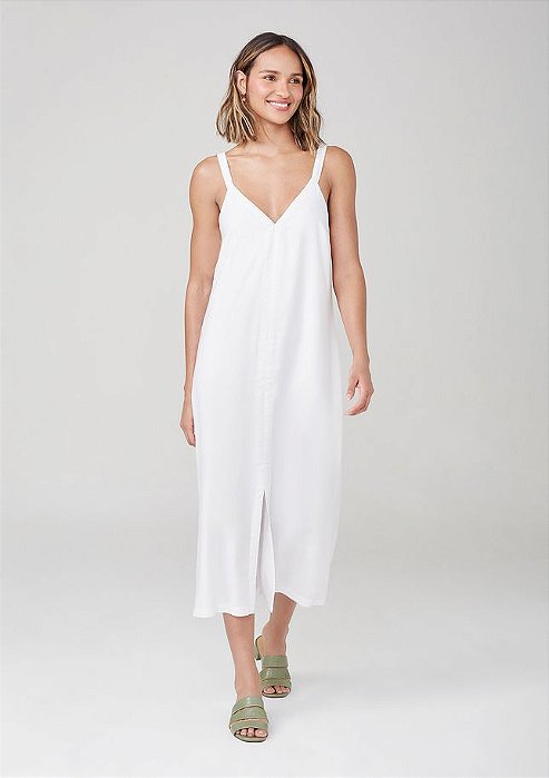 Vestido Midi Com Decote V Em Viscose - Branco :)