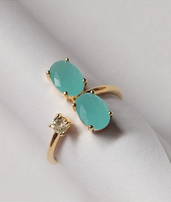 ANEL COM ZIRCONIA FOSCA AZUL - B. OURO