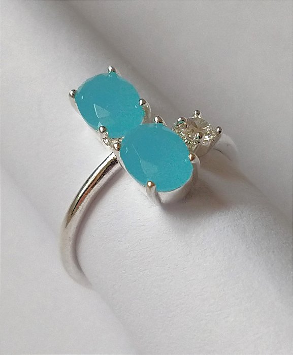 ANEL COM PEDRA DE ZIRCÔNIA FOSCA AZUL PRATA