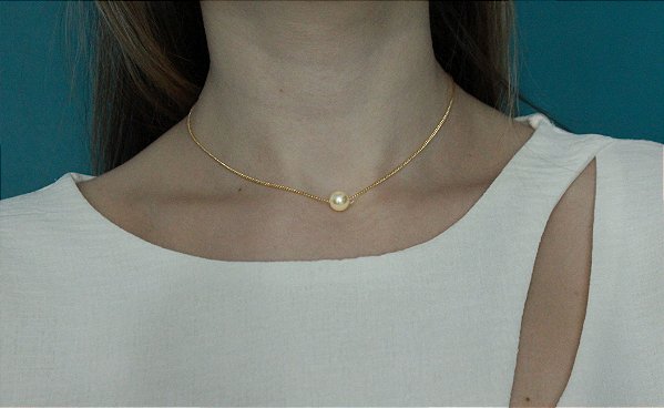 COLAR CORRENTE DOURADA COM PÉROLA