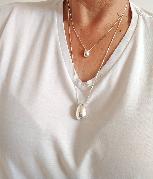 CONJUNTO COLAR GOTA M e P BANHADO EM PRATA