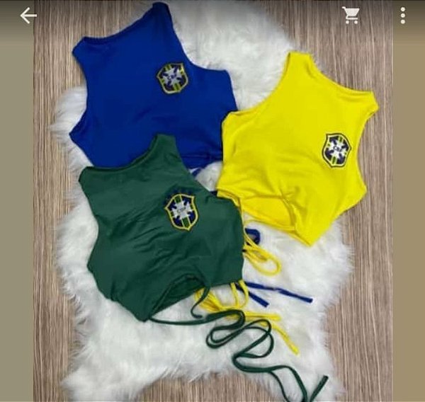 Cropped Brasil amarelo tam unico, veste ate 42