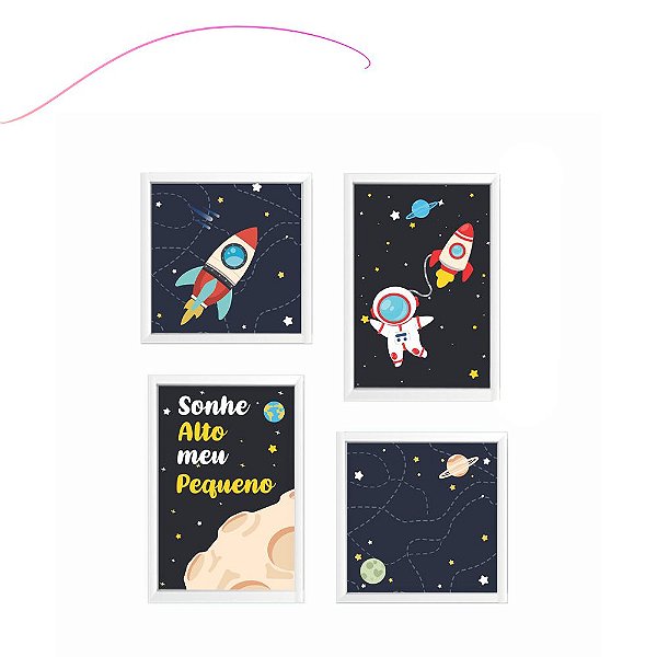 Kit Quadrinhos Astronauta Decoração 4 Peças