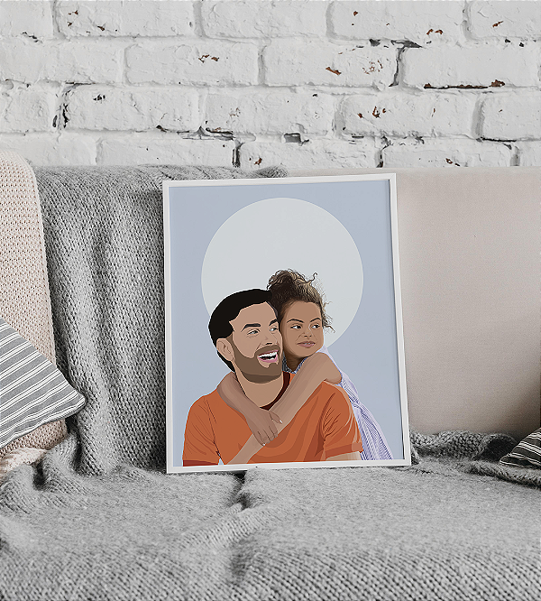 Kit Quadro + Caneca Ilustração Minimalista Duas Pessoas 30x42 cm