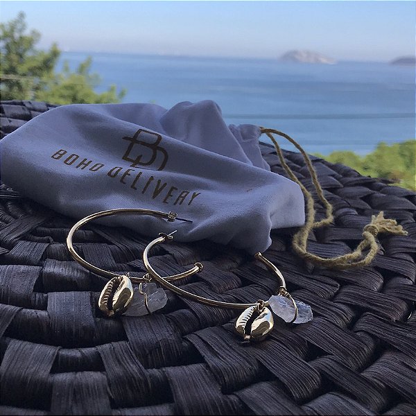 Argola Buzios Quartzo Branco