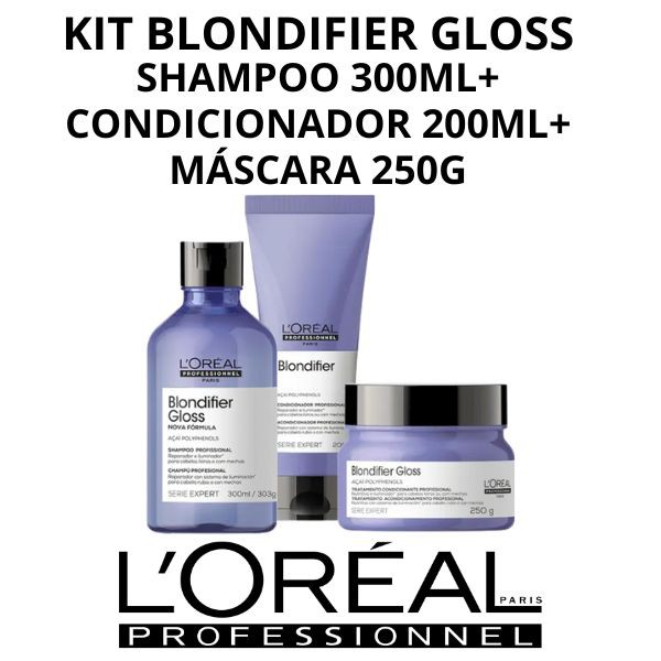 Kit Loreal Professionnel Blondifier Gloss Shampoo 300ml + Condicionador 200ml + Máscara 250g