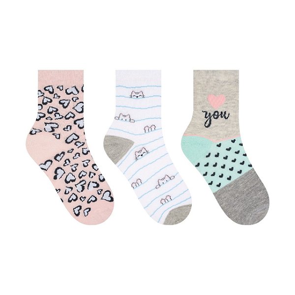 Kit 3 pares de meias Femininas Cano Médio Estampas Selene 7451