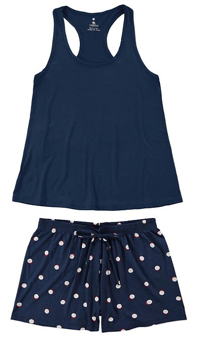 Pijama Short Doll Regata Nadador Marinho Poá - Malwee Liberta