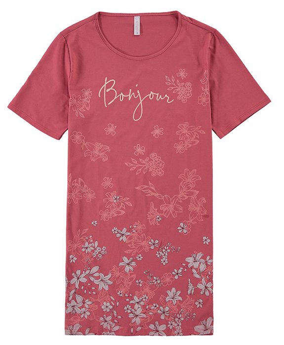 Camisola Manga Curta Rosa Goiaba Floral Algodão - Malwee Liberta