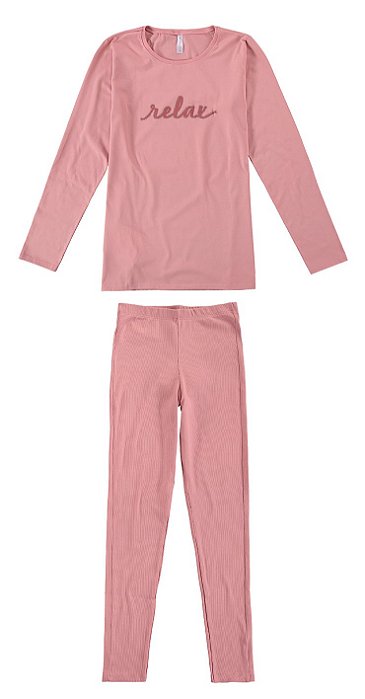 Pijama Rosa malha calça canelada Relax feminino - Malwee