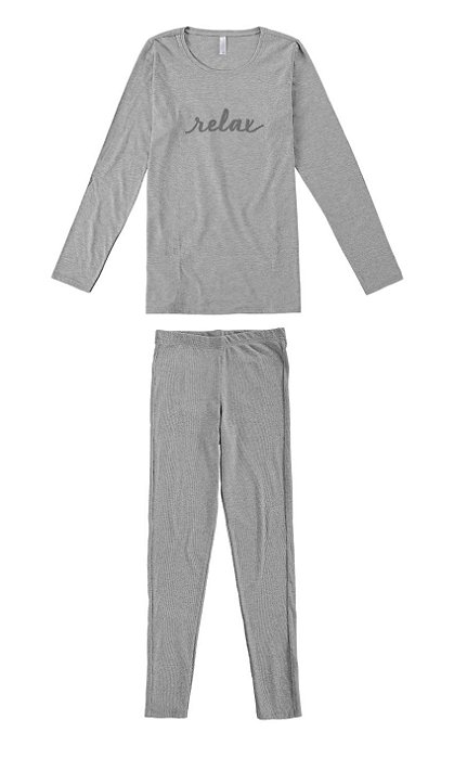 Pijama longo mescla malha calça canelada Relax feminino - Malwee