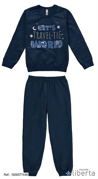 Conjunto moletom infantil menino longo Azul viagens pelo mundo - Malwee