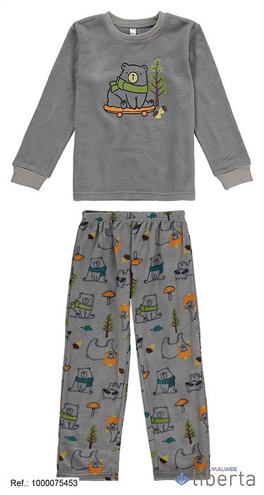 Pijama Infantil menino plush cinza estampa urso - Malwee